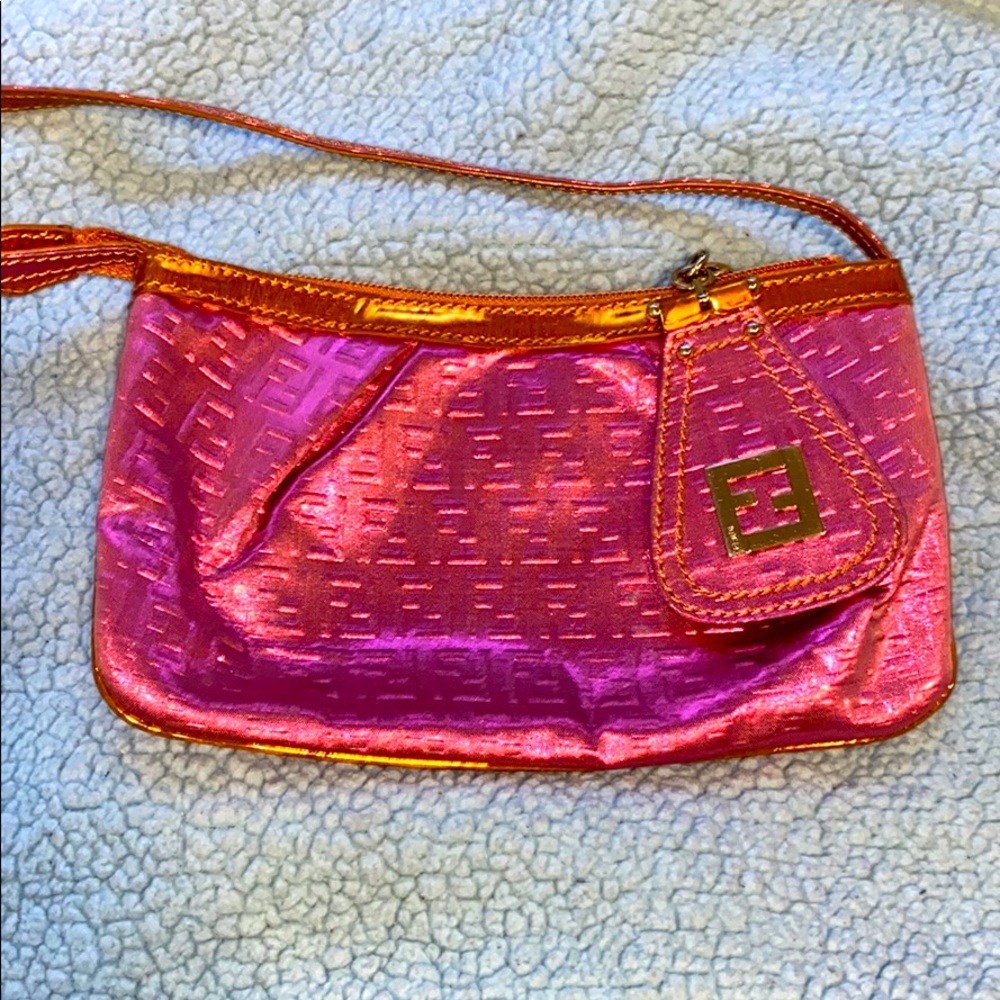 Fendi wristlet metallic pink and orange super cute